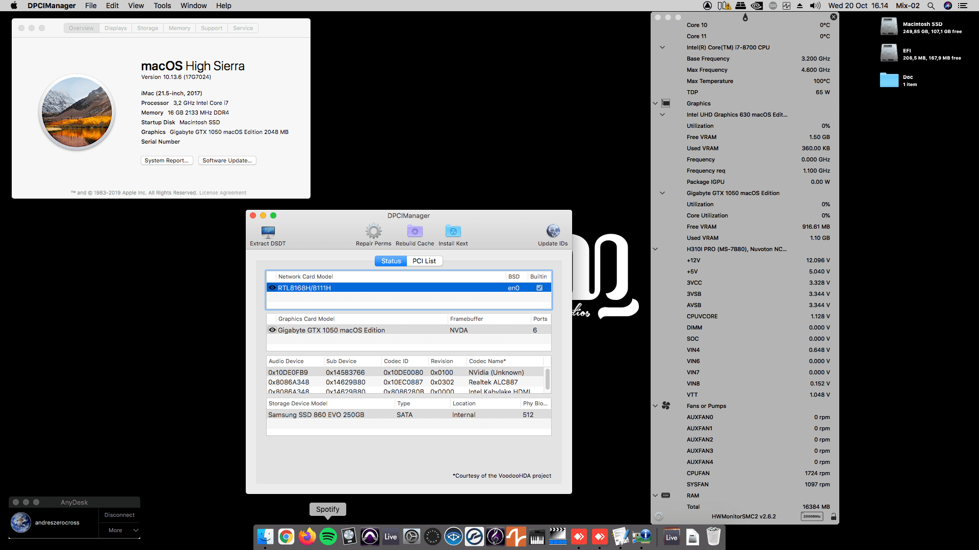 Success Hackintosh macOS High Sierra 10.13.6 Build 17G7024 in MSI H310I Pro + Intel Core i7 8700 + Gigabyte GTX1050